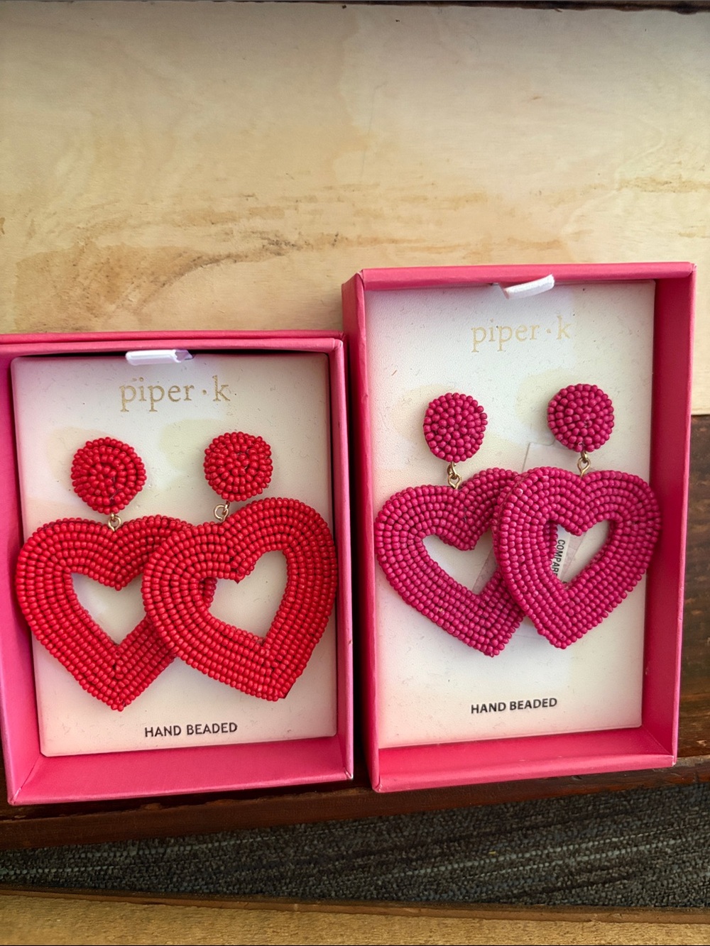 Piper Red and Pink Beaded Heart Drop Earrings